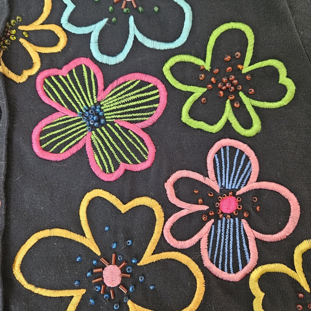 VTG Michael Simon Lite Beaded Floral Cotton Cardigan Grandmacore Novelty Small - Picture 8 of 8